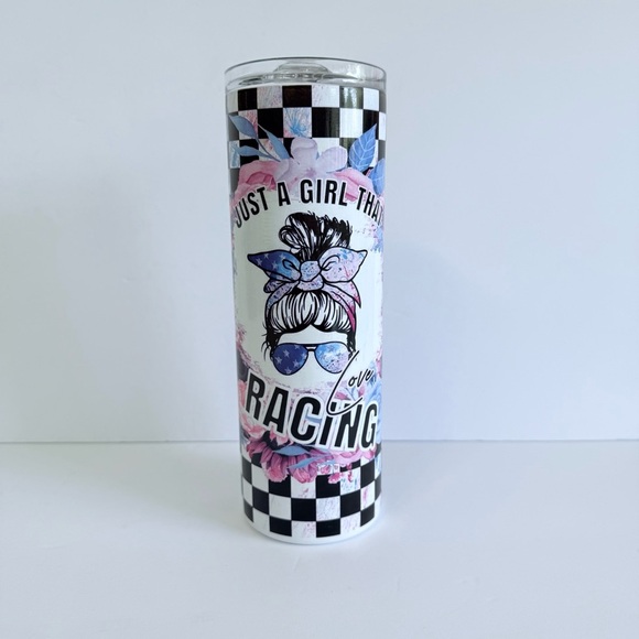 Checkered Racing Girl 20oz Skinny Tumbler - Picture 2 of 4